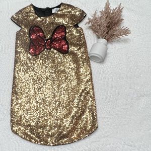 Disney Minnie Mouse Bow Gold Sequin Size 9/10